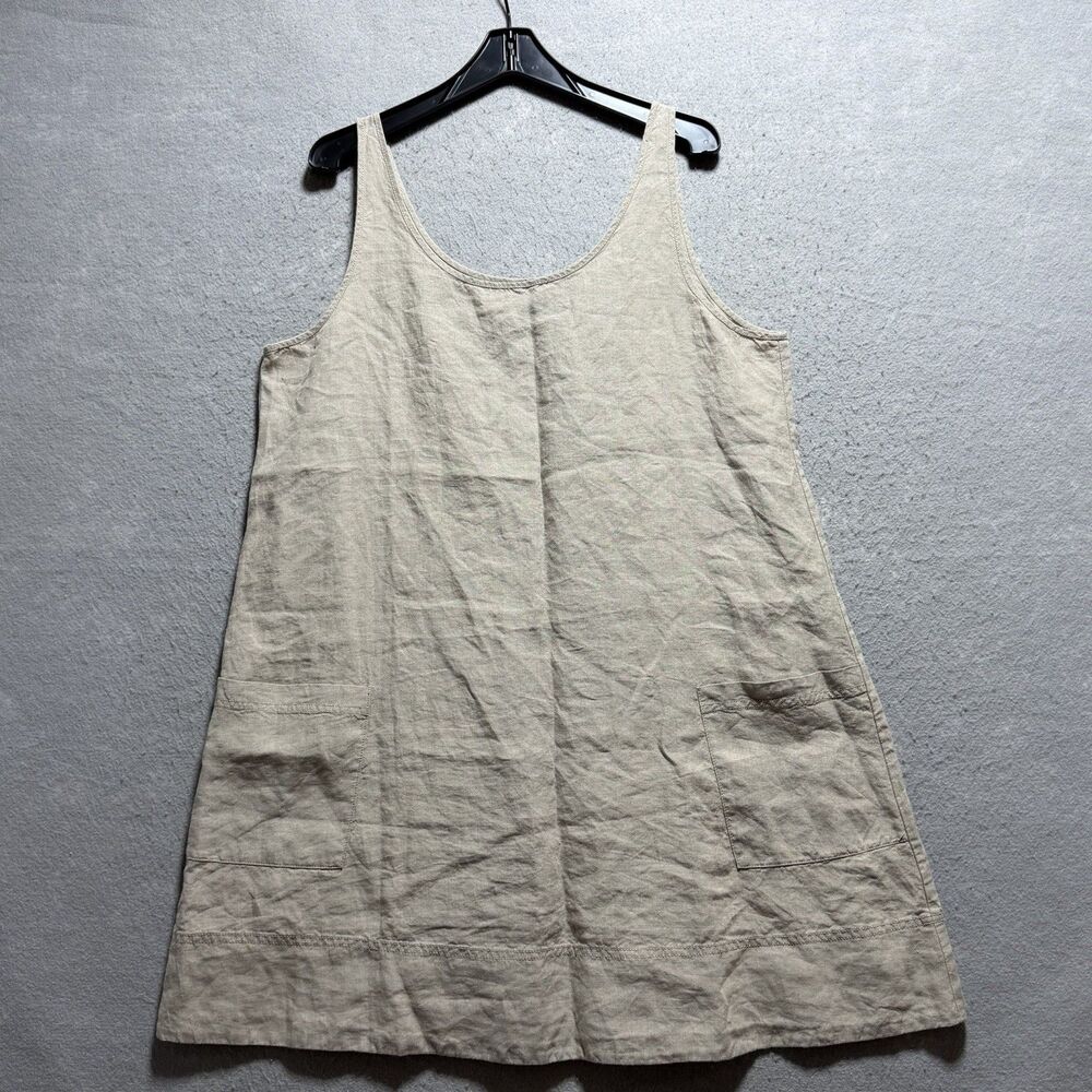 Eileen Fisher 100% Organic Linen Tunic Dress Women's XL Natural Oatmeal Pockets